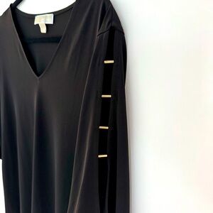 MICHAEL Michael Kors Blouse Top // V-neck Black Long Slit Sleeve Beads Stretch L